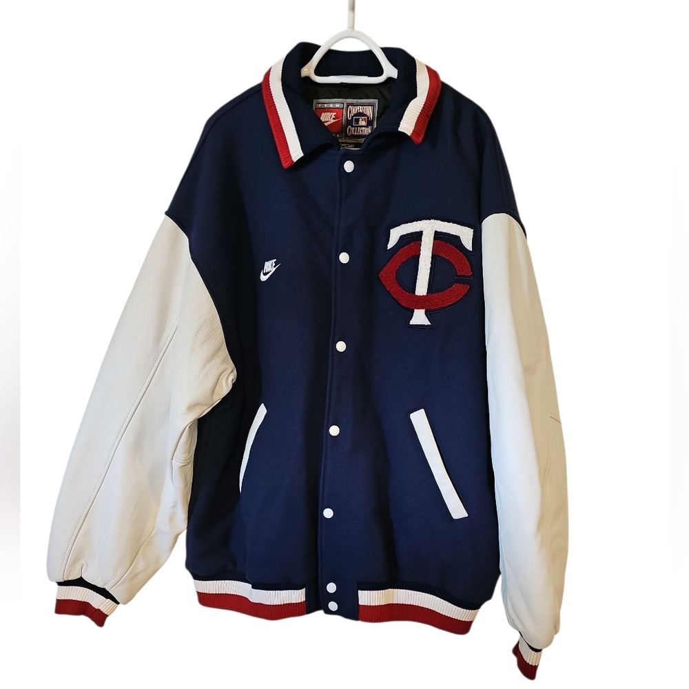 Minnesota Twins Wool Leather Baseball Letterman Jacket - VINTAGE